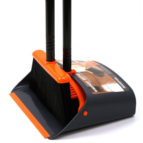 Broom and Dustpan Set, Sweep Set, Upright Broom and Dust pan Combo with 54 Inch Long Handle, Orange and Dark Grey