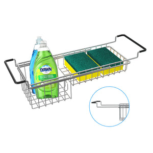 Sink Caddy Sponge Holder Sponge Organizer Caddy Rag Detergent Brush Dishwashing Liquid Rack Expandable 14-3/4" to 20" Stainless Steel