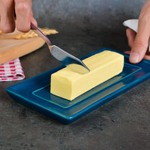 Load image into Gallery viewer, Butter Dish Ceramic Porcelain Butter Keeper Butter dish with Lid and Handle for Countertop Refrigerator Perfect for East West Coast Butter Navy Blue