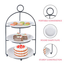 Load image into Gallery viewer, Cupcake Stand 3 Tiered Cake Dessert Fruit Cookies Appetizer Display Stand for Dessert Table Tiered Serving Tray Stand with 3 Melamine Plates 9 inch Width
