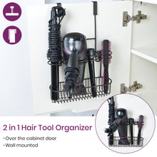 Load image into Gallery viewer, TreeLen Hair Dryer Holder Organizer Bathroom Styling Tool Appliance Storage Caddy 2 in 1 Wall Mount/Cabinet Door for Hot Curling Iron Straightener Brushes-Bronze