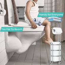 Load image into Gallery viewer, TreeLen Toilet Paper Holder Stand Toilet Tissue Roll Holder with Shelf for Bathroom Storage Holds Phone/Wipe/Mega Rolls-Shiny Chrome