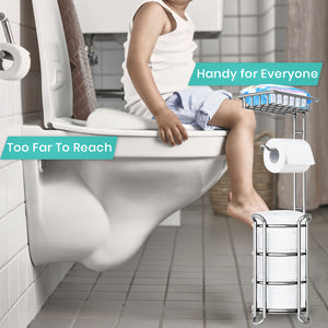 TreeLen Toilet Paper Holder Stand Toilet Tissue Roll Holder with Shelf for Bathroom Storage Holds Phone/Wipe/Mega Rolls-Shiny Chrome