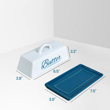 Load image into Gallery viewer, Butter Dish Ceramic Porcelain Butter Keeper Butter dish with Lid and Handle for Countertop Refrigerator Perfect for East West Coast Butter Navy Blue