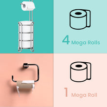 Load image into Gallery viewer, TreeLen Toilet Paper Holder Stand Toilet Tissue Roll Holder with Shelf for Bathroom Storage Holds Phone/Wipe/Mega Rolls-Shiny Chrome