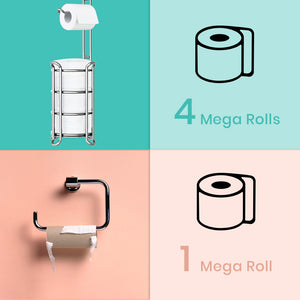 TreeLen Toilet Paper Holder Stand Toilet Tissue Roll Holder with Shelf for Bathroom Storage Holds Phone/Wipe/Mega Rolls-Shiny Chrome