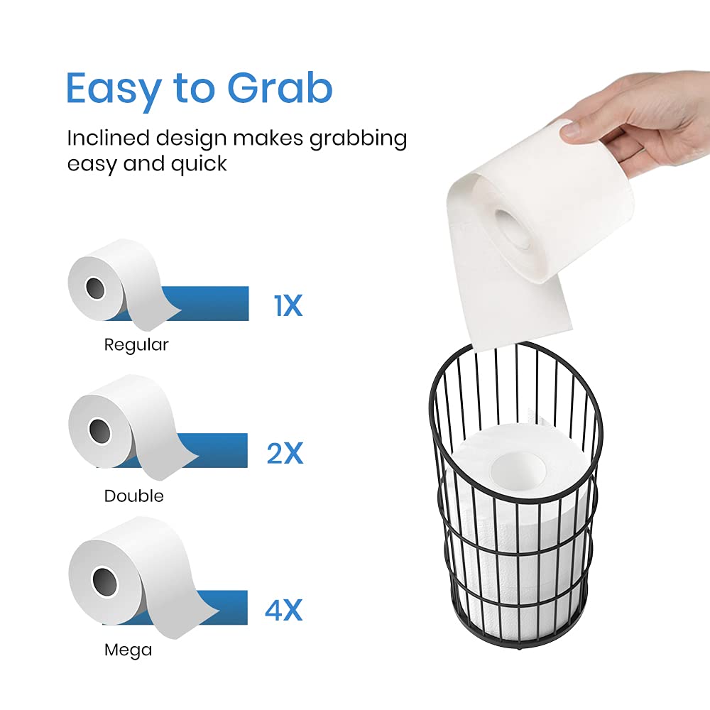 mDesign Steel Free Standing Toilet Paper Holder Stand and Dispenser Stand  with Storage for Extra Toilet Paper in Bathroom - Holder 3 Mega Rolls of