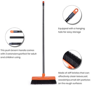 Push Broom Multi-Surface Outdoor Broom with Stiff Bristles for Sidewalk Driveway Yard Patio Decks Garage Cleaning