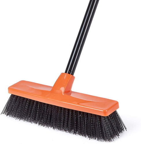 Push Broom Multi-Surface Outdoor Broom with Stiff Bristles for Sidewalk Driveway Yard Patio Decks Garage Cleaning