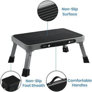1-Step 330lbs Capacity Folding Metal Step Stool, Portable Step Ladder, Non-Slip, Sturdy