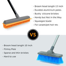 Load image into Gallery viewer, Rubber Broom Pet Hair Broom with Squeege Push Broom Carpet Rake