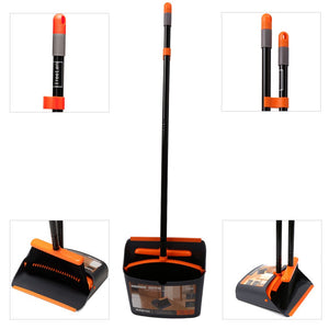 Broom and Dustpan Set, Sweep Set, Upright Broom and Dust pan Combo with 54 Inch Long Handle, Orange and Dark Grey