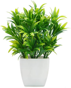 Faux Plants Mini Potted Plastic Fake Green Plant Artificial Plants Aloe with White Square Pots for Home Decor (White Square Plastic Pots)