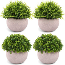 Load image into Gallery viewer, 4 Packs Artificial Mini Potted Plants Plastic Faux Topiary Shrubs Fake Plants for Bathroom Home Office Desk Decorations