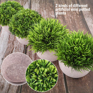 4 Packs Artificial Mini Potted Plants Plastic Faux Topiary Shrubs Fake Plants for Bathroom Home Office Desk Decorations