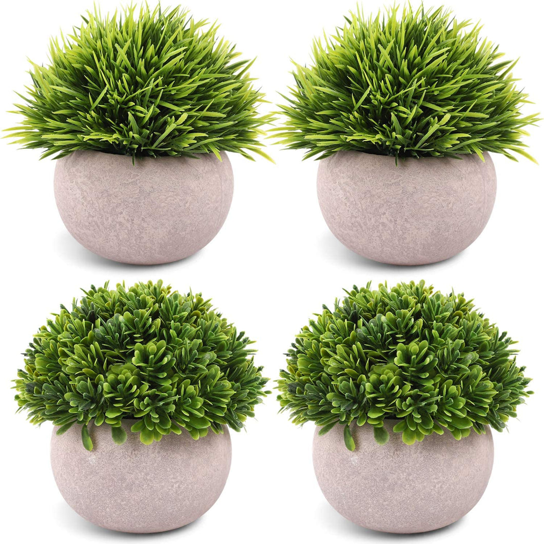 4 Packs Artificial Mini Potted Plants Plastic Faux Topiary Shrubs Fake Plants for Bathroom Home Office Desk Decorations