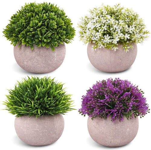 4 Packs Artificial Mini Potted Plants Plastic Faux Topiary Shrubs Fake Plants for Room Office Desk Decoration