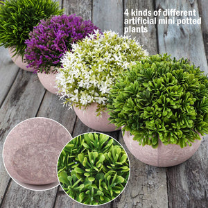 4 Packs Artificial Mini Potted Plants Plastic Faux Topiary Shrubs Fake Plants for Room Office Desk Decoration