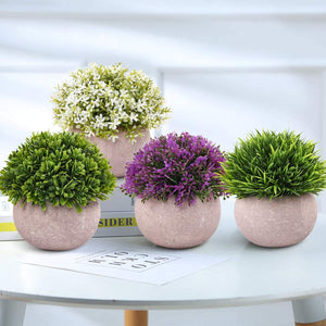 4 Packs Artificial Mini Potted Plants Plastic Faux Topiary Shrubs Fake Plants for Room Office Desk Decoration