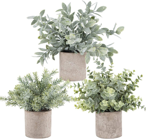 3 Pack Mini Potted Fake Plants Artificial Plastic Eucalyptus Plants for Home Office Desk Room Decoration