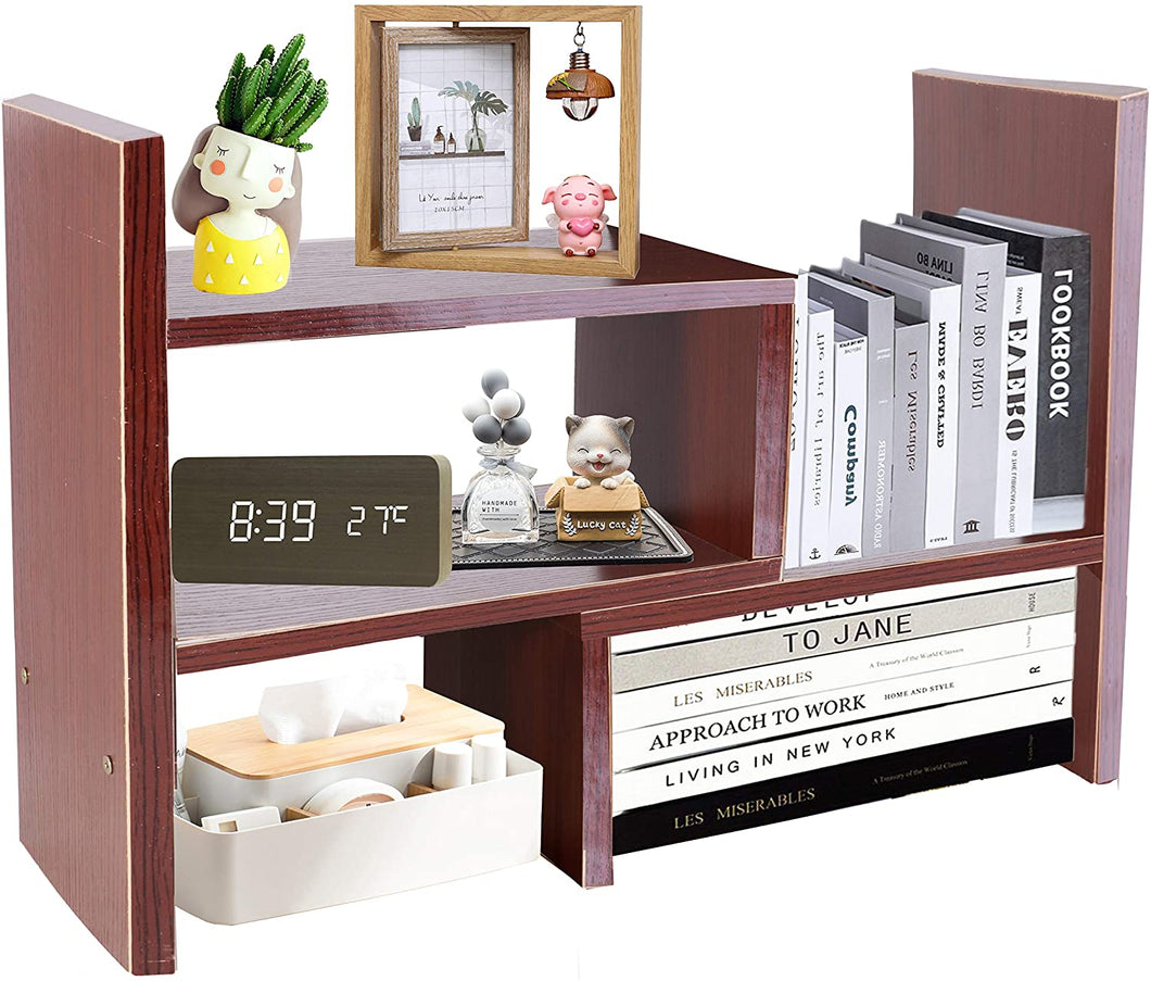 Office Storage Rack Desktop Organizer,Home Decor Adjustable Wood Display Shelf,Birthday Gifts,True Natural Stand Shelf,Brown