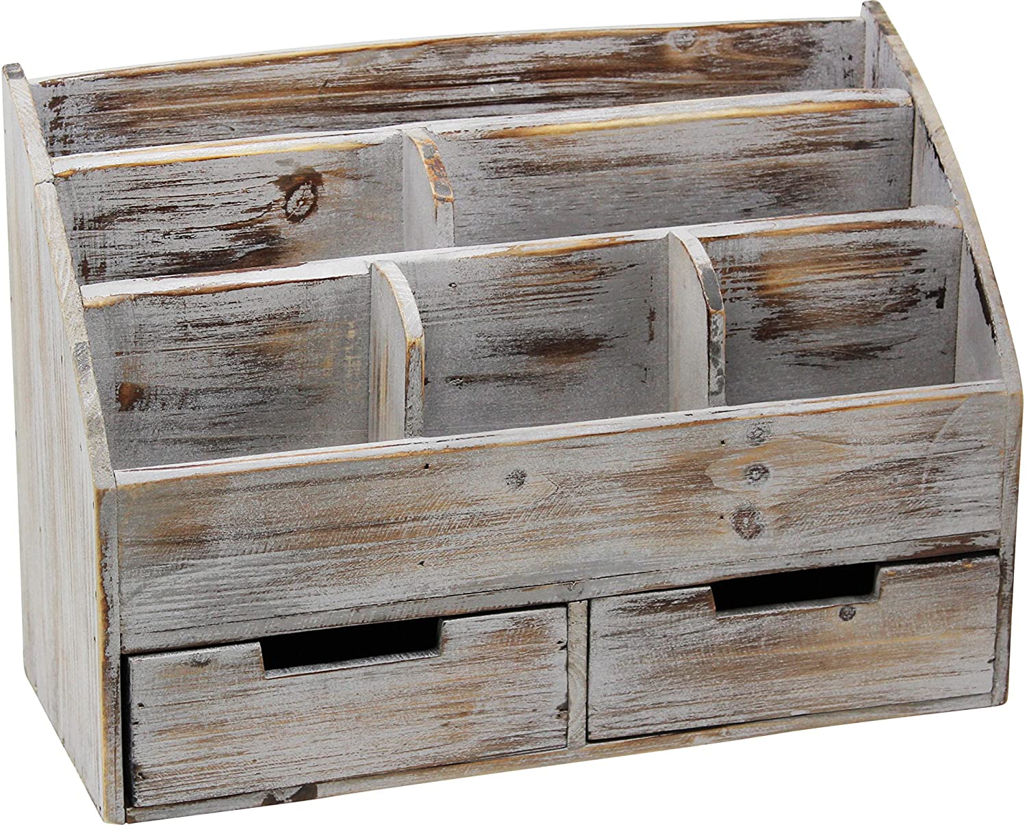 Vintage Weathered Gray Solid Wood Desk Organizer With Mail Slot & Pen Holders - View #4