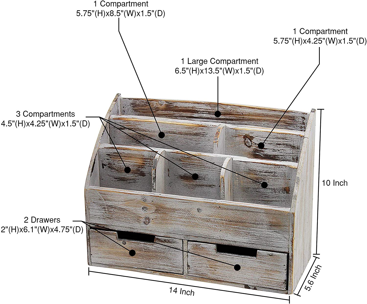 3-Compartment Torched Wood Desktop Office Supplies Caddy Desk Organizer Storage Holder