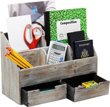 Load image into Gallery viewer, Executive Office Solutions Vintage Rustic Wooden Office Desk Organizer &amp; Mail Rack for Desktop, Tabletop, or Counter - Distressed Torched Wood-Store Supplies, Desk Accessories, Mail – Barnwood