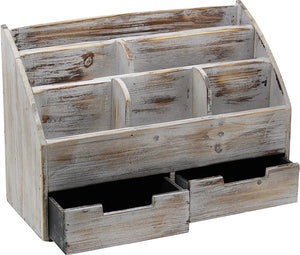 Executive Office Solutions Vintage Rustic Wooden Office Desk Organizer & Mail Rack for Desktop, Tabletop, or Counter - Distressed Torched Wood-Store Supplies, Desk Accessories, Mail – Barnwood