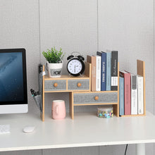 Load image into Gallery viewer, Bamboo Expandable Desktop Bookshelf Counter Bookcase Adjustable with Drawers Desktop Shelves Rack Storage Organizer for Office Supplies,Makeup,Bamboo.Petent Pendin