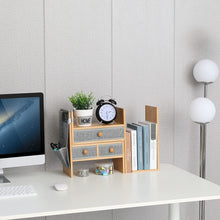Load image into Gallery viewer, Bamboo Expandable Desktop Bookshelf Counter Bookcase Adjustable with Drawers Desktop Shelves Rack Storage Organizer for Office Supplies,Makeup,Bamboo.Petent Pendin