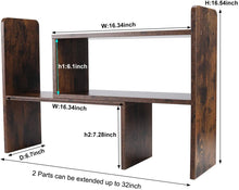 Load image into Gallery viewer, Desktop Bookshelf Adjustable Countertop Bookcase Office Supplies Wood Desk Organizer Accessories Display Rack, Antique Brown