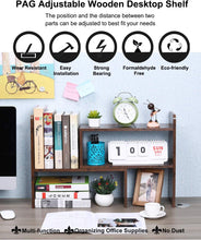 Load image into Gallery viewer, Desktop Bookshelf Adjustable Countertop Bookcase Office Supplies Wood Desk Organizer Accessories Display Rack, Antique Brown
