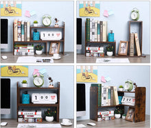 Load image into Gallery viewer, Desktop Bookshelf Adjustable Countertop Bookcase Office Supplies Wood Desk Organizer Accessories Display Rack, Antique Brown
