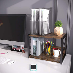 2 Tier Desktop Storage Organizer Shelves, Vintage Office Desk Display Stand for Printers, Fax Machines, Copiers, Books and Office Supplies