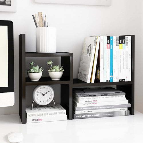 Desktop Organizer Office Storage Rack Adjustable Wood Display Shelf | Birthday Gifts - Toy - Home Decor | - Free Style Rotation Display - True Natural Stand Shelf Black