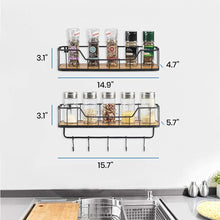 Load image into Gallery viewer, Floating Shelves for Bathroom Wall Shelf with Towel Bar and 5 Hooks Rustic Mounted Wood Shelving Storage Rack- Carbonized Black-Set of 2