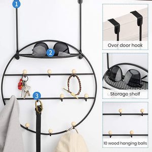 Over The Door Hooks, Durable Door Hanger with 10 Hooks,Towel Hook Rack Shirt,Belt,hat,Coat,Scarf Organizer in Living Room,Cloakroom