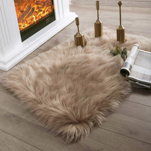 Ashler Faux Fur Beige Rectangle Area Rug Indoor Ultra Soft Fluffy Bedroom Floor Sofa Living Room 2 x 3 Feet