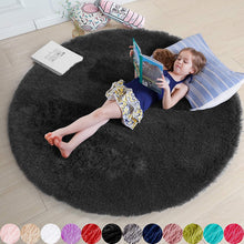 Load image into Gallery viewer, Black Round Rug for Bedroom,Fluffy Circle Rug for Kids Room,Furry Carpet for Teen&#39;s Room,Shaggy Circular Rug for Nursery Room