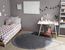Load image into Gallery viewer, Gray Round Rug for Bedroom,Fluffy Circle Rug for Kids Room,Furry Carpet for Teen&#39;s Room,Shaggy Circular Rug for Nursery Room