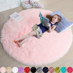 Pink Round Rug for Girls Bedroom,Fluffy Circle Rug for Kids Room,Furry Carpet for Teen Girls Room