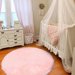 Pink Round Rug for Girls Bedroom,Fluffy Circle Rug for Kids Room,Furry Carpet for Teen Girls Room