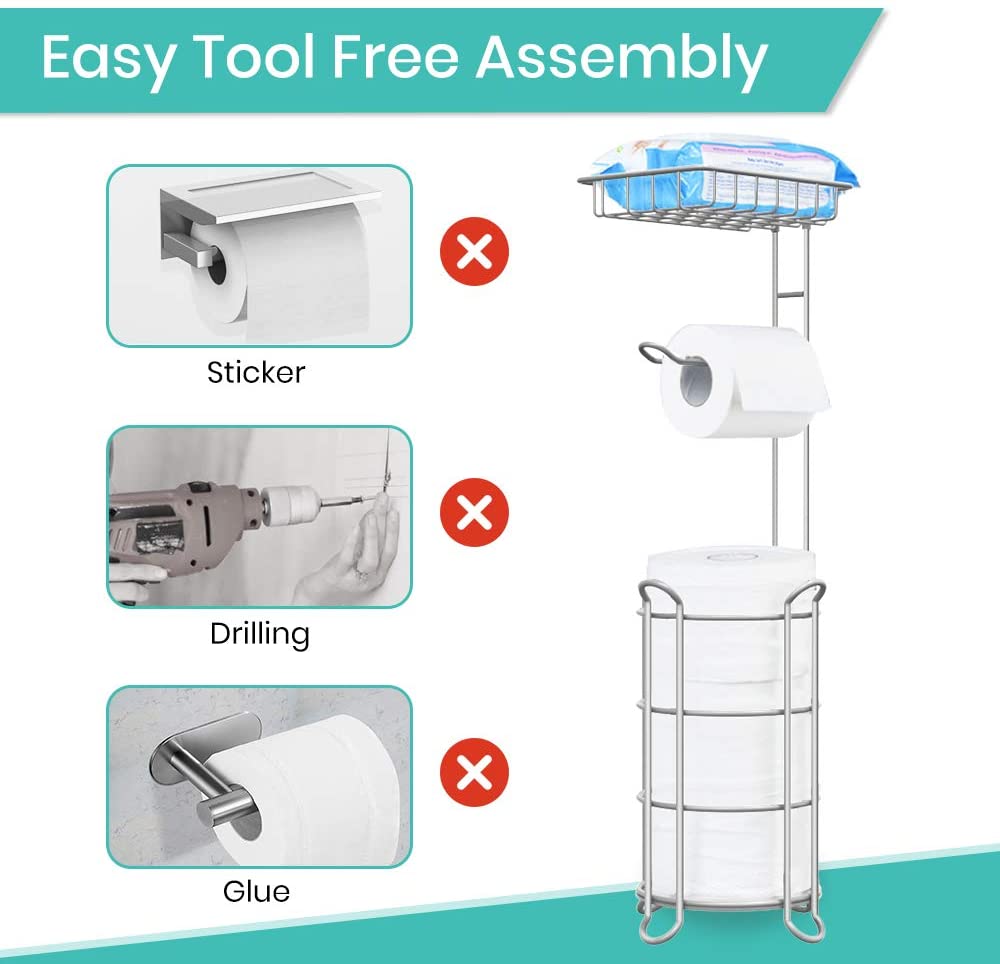 Toilet Paper Holder With Shelf – Self-Adhesive Or Wall-Mounted Bathroom Storage Organizer