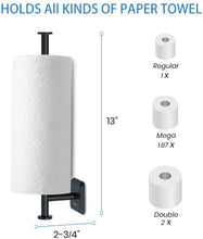 Load image into Gallery viewer, Paper Towel Holder Wall Mount Kitchen Paper Towel Rolls Dispenser Rack Cabinet Mount Holds Family Rolls-Black