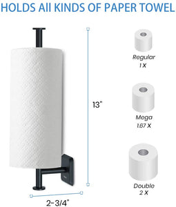 Paper Towel Holder Wall Mount Kitchen Paper Towel Rolls Dispenser Rack Cabinet Mount Holds Family Rolls-Black