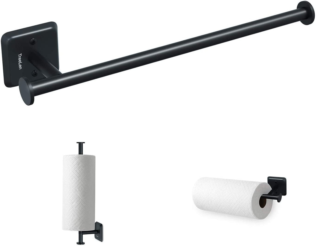 Paper Towel Holder Wall Mount Kitchen Paper Towel Rolls Dispenser Rack Cabinet Mount Holds Family Rolls-Black