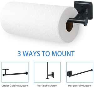 Paper Towel Holder Wall Mount Kitchen Paper Towel Rolls Dispenser Rack Cabinet Mount Holds Family Rolls-Black