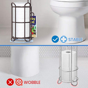 TreeLen [Upgrade] Toilet Paper Holder Stand with Shelf Tissue Holders for Bathroom FreeStanding Bath Tissue Roll Holder for Mega Rolls/Phone/Wipe/Magazine-Bronze