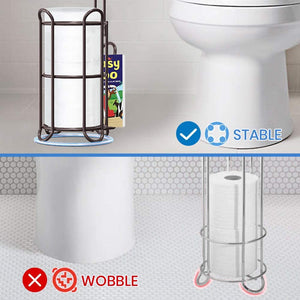 TreeLen Toilet Paper Stand, Bathroom Tissue Holder Freestanding, Stand Up Toilet Tissue Dispenser with Storage for Larger Rolls- Bronze